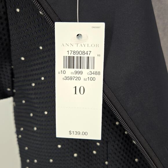 Ann Taylor Dress Womens 10 Navy Blue Polka Dot Silk Blend Lined Career New - Picture 4 of 14